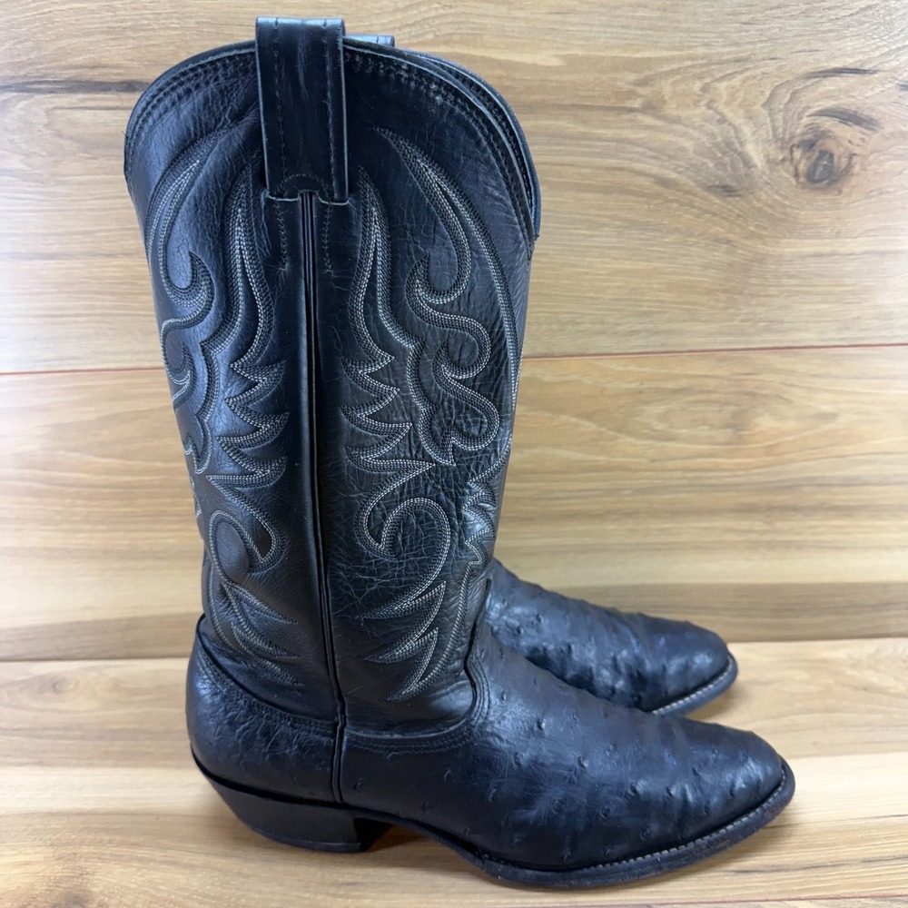 Larry Mahan Nocona Texas Ostrich Leather Boots Mens 10 B Black Western Cowboy